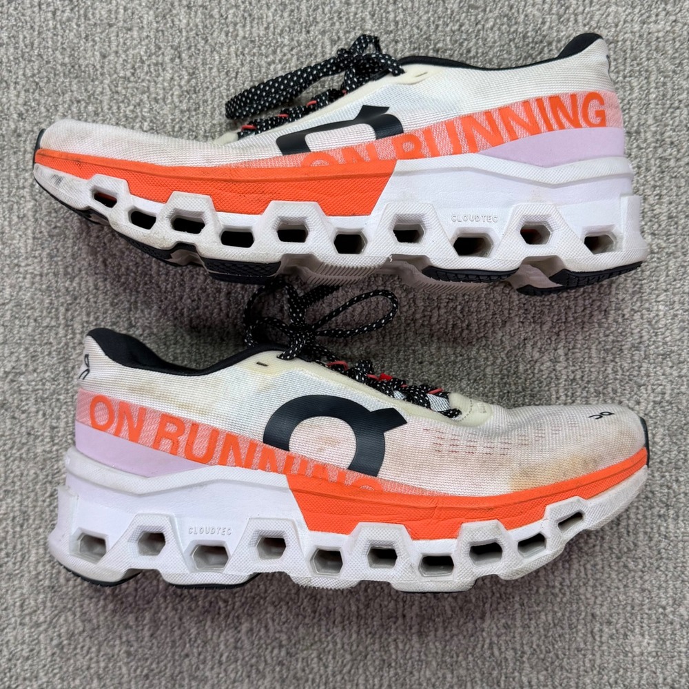 On Running Cloudmonster Sneakers White Orange Women Size 8 Athletic Shoes